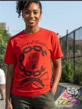 Crooks & Castles Red Tee with Black Castle Graphic